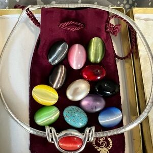 Premier Designs Silver Necklace with Colorful Stone Pendants